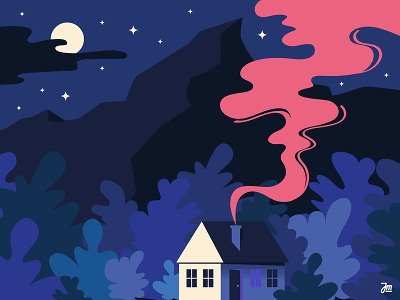 What they do in the shadows... home house landscape moon night simple smoke stars trees vector