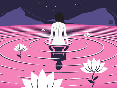 Lady in the water abstract character design flowers illustration night space vector woman