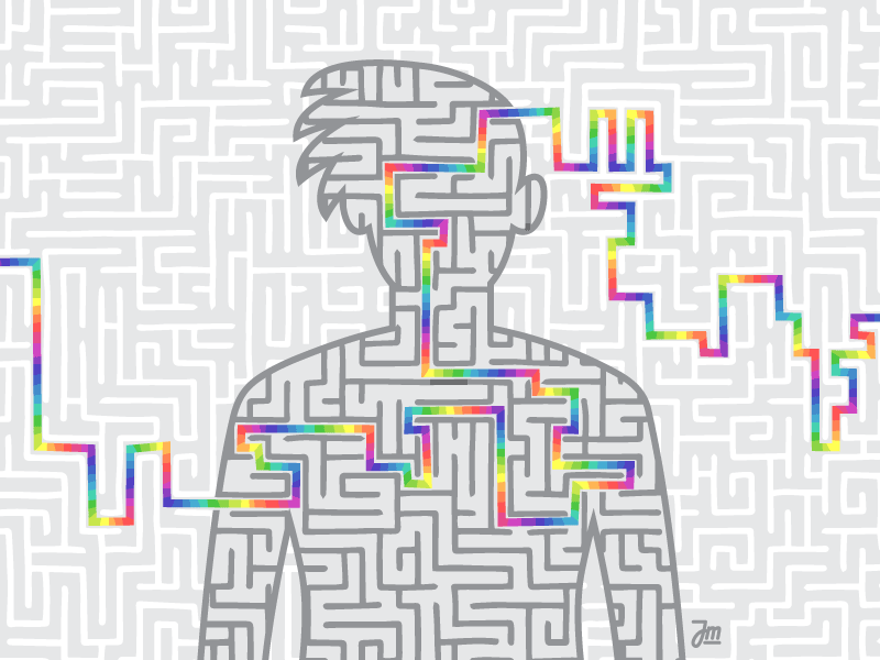 Life's complicated animation flat illustration jiggsaw labyrinth man maze puzzle vector