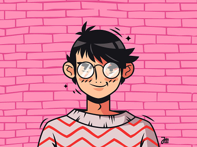 A boy boy brick character character design glasses hair head man people person pink