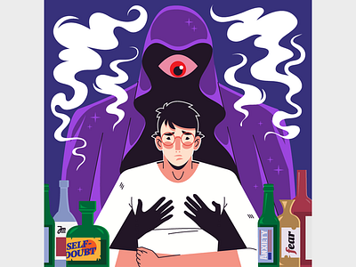 When fear is near anxiety bottles character character design eyes fear flat ghost illustration monster smoke vector