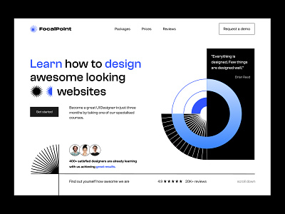 Focal point - design learning platform abstract blue design focal point geometry gestalt principle graphic design illustration landing page learning learning platform logo minimalist monochrome neobrutalism ui ui design ux vector website