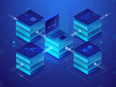 Servers 3d animation blockchain cube digital gradients isometric isometry ocean render server