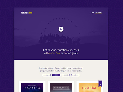 fullride.me Relaunch/Redesign crowdfunding filter grid hero landing page video