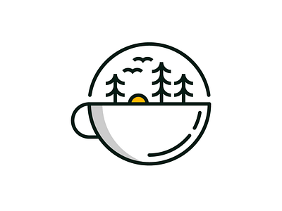 Nature Cafe Logo branding circle cup design exclusive forest geometric logo mug nature pine tree vector