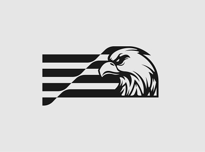 Eagle Flag Logo animal black branding design eagle exclusive falcon flag fluttering hawk head illustration logo side vector wave waving