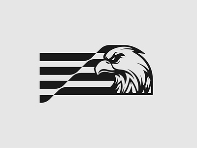 Eagle Flag Logo animal black branding design eagle exclusive falcon flag fluttering hawk head illustration logo side vector wave waving