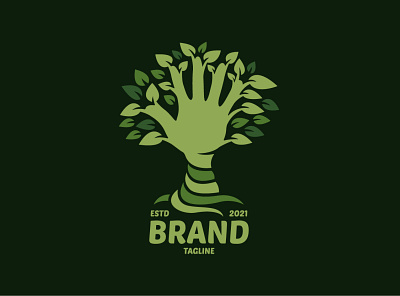 Tree Hand Logo brand branding business combine company design exclusive green hand illustration leaf leaves logo nature people plant tree vector