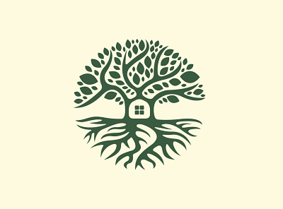 House Tree Logo branding circle combine design estate exclusive green home house housing illustration logo oak plant real tree vector villa