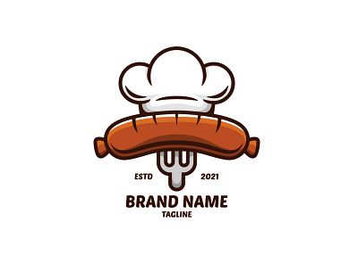 Sausage Chef Logo brand branding cafe chef cow design exclusive food fork hot illustration logo meat restaurant retail sausage vector