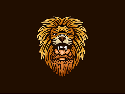 Gentleman Lion Logo animal beard branding brave design exclusive face gentle hat head illustration lion logo man power pride strong vector