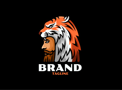 Brave Tiger Logo animal beard branding brave design exclusive face hat head illustration logo man mustache old power pride side tiger vector view