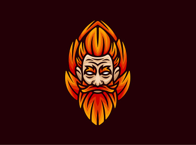 Fiery Man Logo angry beard branding design exclusive fiery fire flame gentle gentleman hot illustration logo mad man mustache people red vector