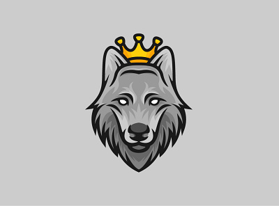 King Wolf Logo animal branding cartoon crown design exclusive face front grey head illustration king life logo mascot pride royal vector wild wolf