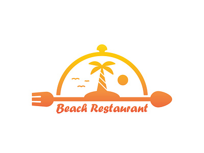 Beach Restaurant Logo beach branding cafe coconut design exclusive food fork illustration island logo modern restaurant sea spoon sun sunset tree vector