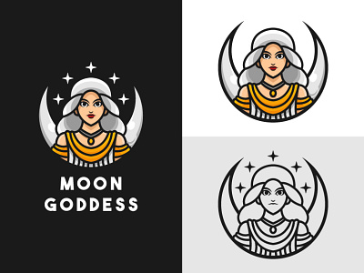 Moon Goddess Logo beautifull beauty branding crescent design elegant exclusive girl god goddess greek illustration logo mascot moon night old vector woman women
