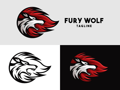 Fury Wolf Logo anger angry animal blaze blazing branding design exclusive face fire flame fury head hot illustration logo mad side vector wolf