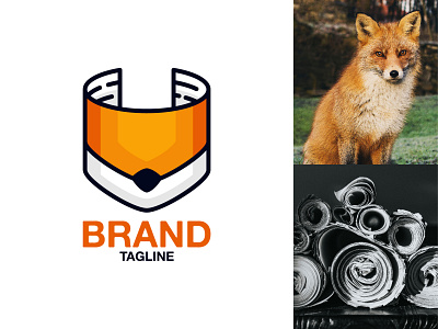 Paper Fox Logo animal branding creative design exclusive face fox head illustration logo modern paper product roll rolled sheet vector