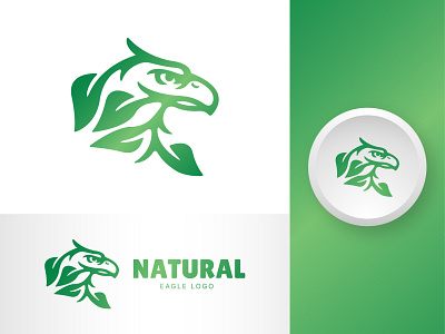 Natural Eagle Logo animal bird branding eagle exclusive face falcon green hawk head illustration leaf leaves logo natural nature organic side silhouette vector