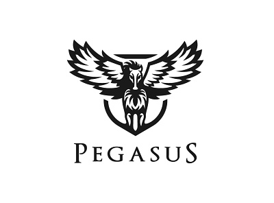 Shield Pegasus Logo animal black branding company design exclusive front guard guardian horse illustration logo myth pegasus secure shield silhouette stand vector wing