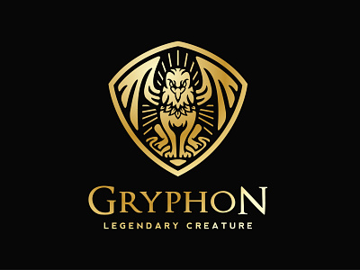 Majesty Griffin Logo animal beast branding creature design eagle exclusive front gold griffin gryphon head illustration legendary lion logo luxury myth shield vector