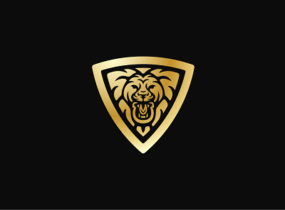 Angry Lion Logo animal black branding design exclusive face front gold gradient head illustration lion logo luxury shield silhouette tiger triangle vector