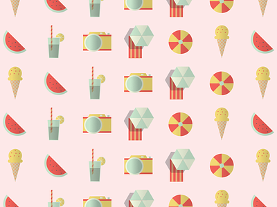 Summer ball beach camera coctail ice cream lemon pattern pink summer umbrella watermelon