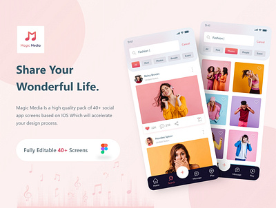 Magic Media Social Media UI Kit deisgn design enjoy instagram ios app design social app social media social media ui kit ui