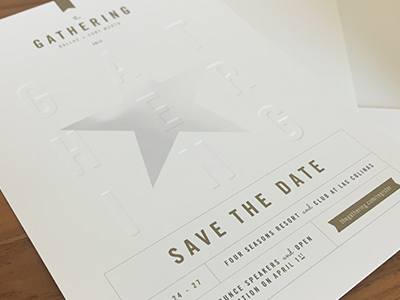 Invite debossed gold invite paper star stationery texas typography