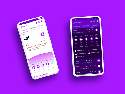 Currently—Current and Weekly View app design dark mode material product purple ui ui design weather weather app