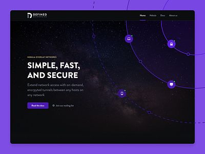 defined.net homepage landing page nebula purple space vpn