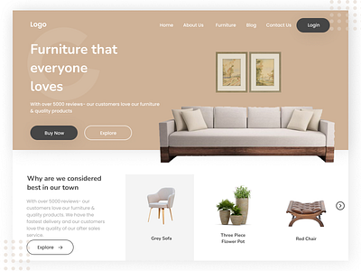 Landing page concept design for furniture brand
