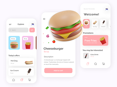 Food truck menu app concept design with 3D logos