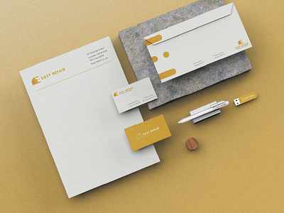 Repair Shop Logo and Brand-Identity brand identity branding corporate identity design graphic design graphic icon identity logo minimalistic repair simply stationery visual identity yellow yellow logo