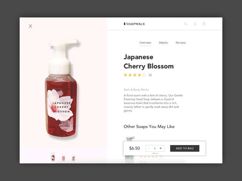 Soapwalk - Product Page Browsing ecommerce interaction motion ui ux web design