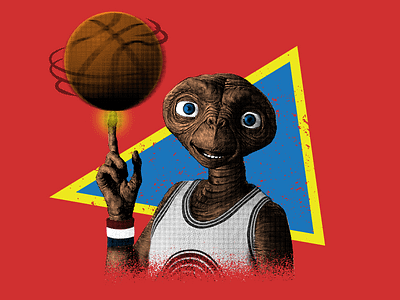 ET NBA 23 80s alien basketball et jordan printing red screen space