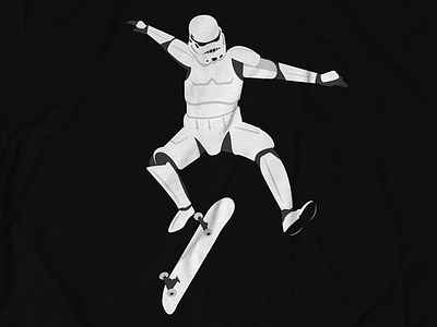 Strom Trooper Kick Flip black chive design droid shirt skateboard space starwars white