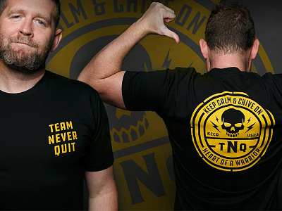 TEAM NEVER QUIT army bolts logo military patch shirt skull warrior yellow