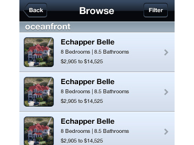 Browse/Search Vacation Homes - iPhone App