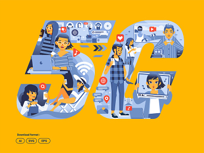 5G concept illustration 5g banner character concept connection design flat icon illustration network poster simple technology ui vector