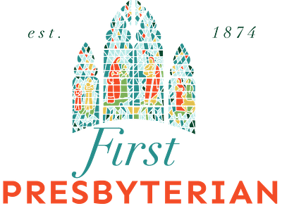 First Presbyterian Church of Napa colorful logo modern traditional logo stained glass window teal and red logo