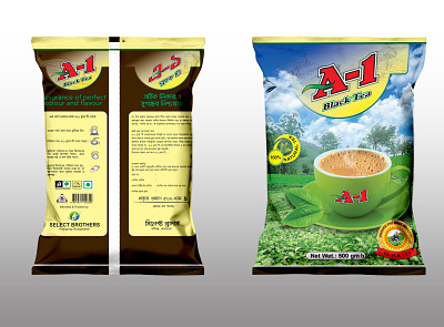 A-1 Black Tea Pouch Pack 500gm branding design packaging