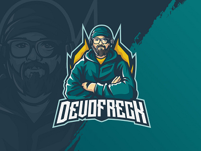 gamers man with mustache mascot logo for twitch