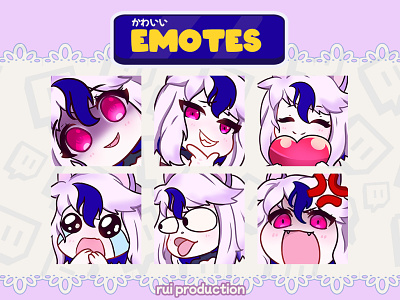 v-tuber chibi cry, pog, angry, love emotes for twitch, youtube