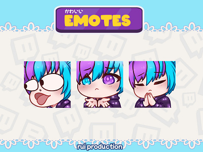 vtuber chibi emotes twitch, pog, prayer ruiproduction