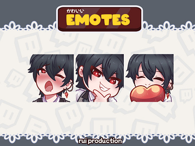 vtuber chibi emotes twitch, gg, love, ahegao ruiproduction