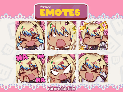 vtuber chibi emotes twitch, crying, shock, singing, haha, hungry ruiproduction