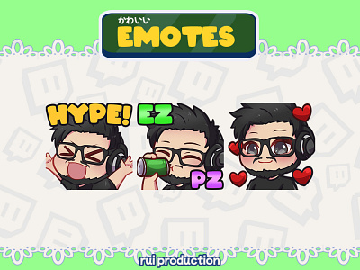 vtuber chibi emotes twitch, hype, ez pz, lovelove ruiproduction