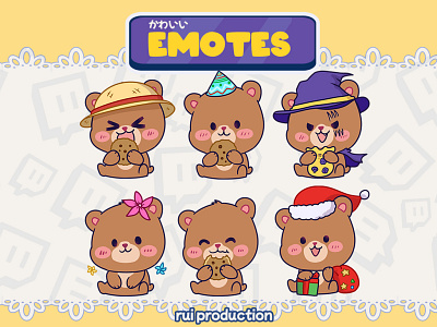 vtuber chibi emotes twitch, bear cute, bear santa, bear biscuit anmation