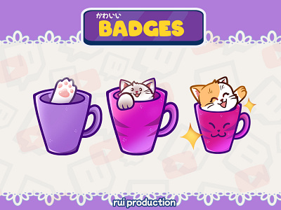 vtuber chibi emotes twitch, badges, pow cup, kitten cup anmation